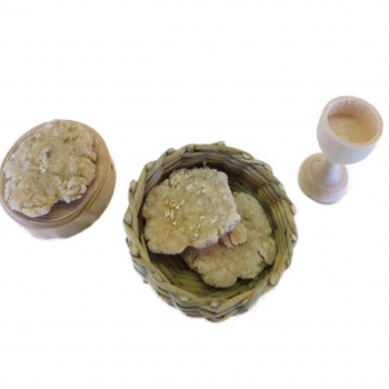 Tischgedeck, Becher, Teller, Brot, Korb, Puppenhaus, Puppenszene, Abendmahlszene mini, Miniaturbrot, Miniaturgedeck